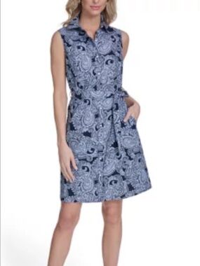 Tommy Hilfiger Women's Paisley Print Sleeveless Cotton Shirtdress  Size 8. NWT